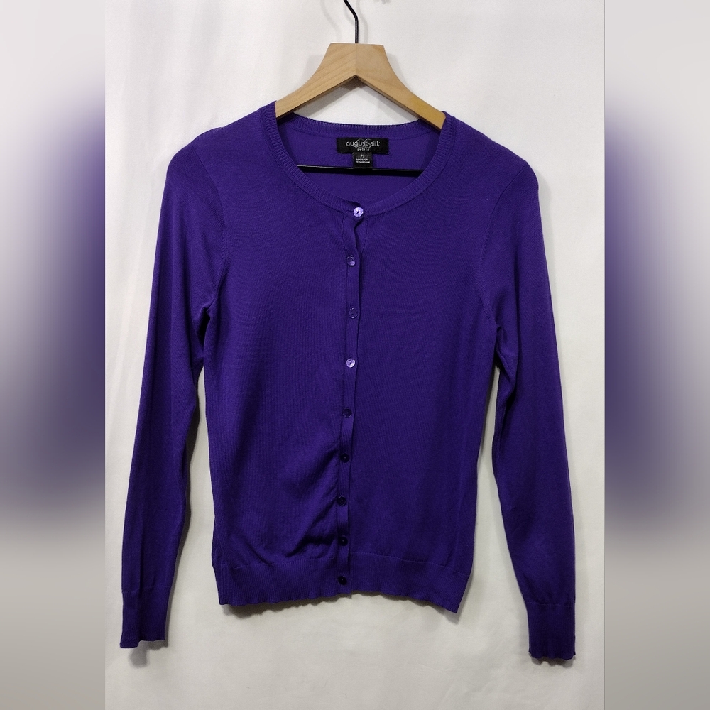Vintage August Silk Silk Button Up Sweater Women's PS Purple Retro Minimalist
